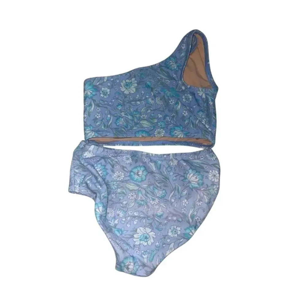 CREWCUTS Girls Blue Floral Two Piece Swimsuit Size 4-5